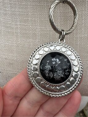 Silver-Tone Black Glass Medallion Pendant Necklace